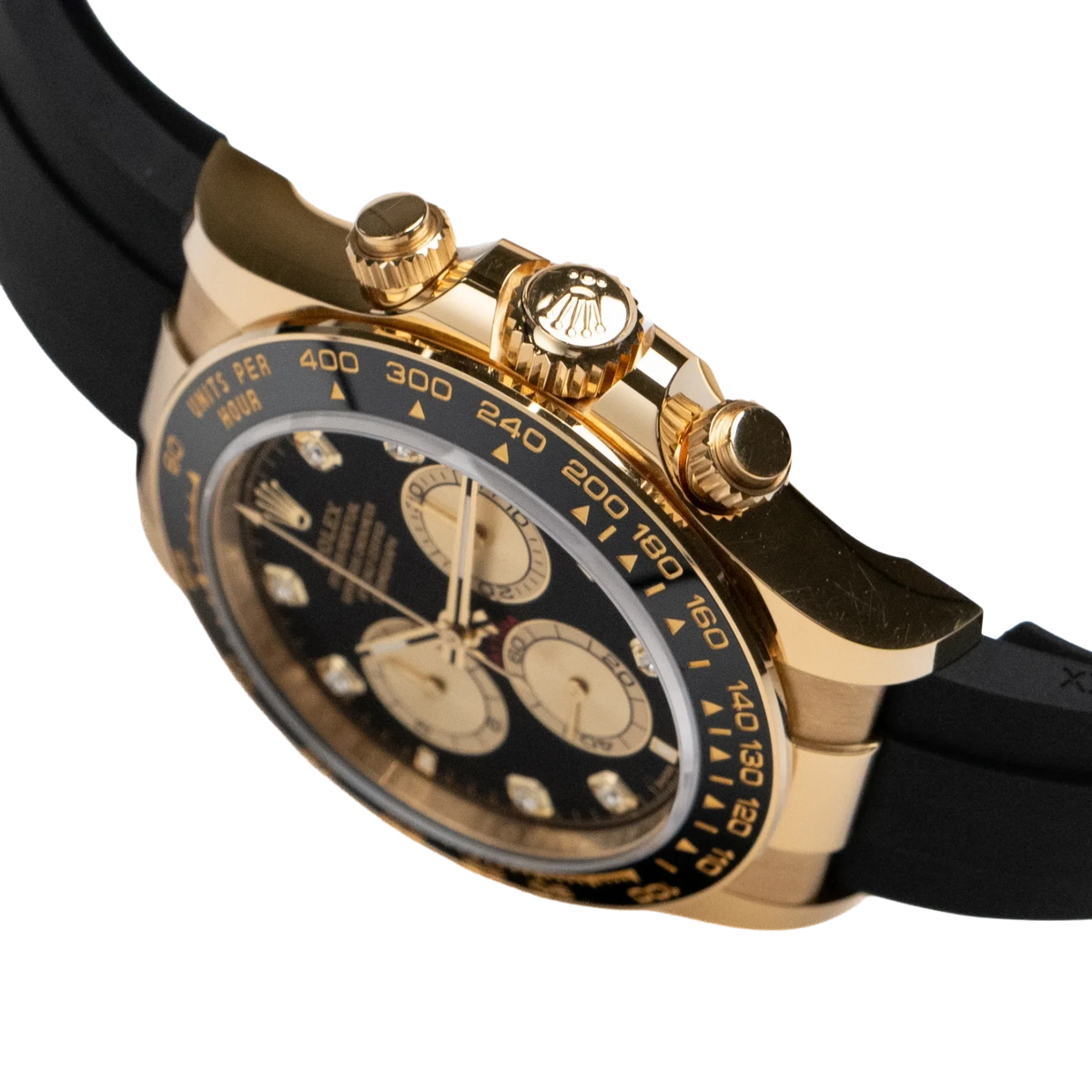 Daytona 40mm Yellow Gold Black and Golden Diamond Dial Oysterflex 126518LN