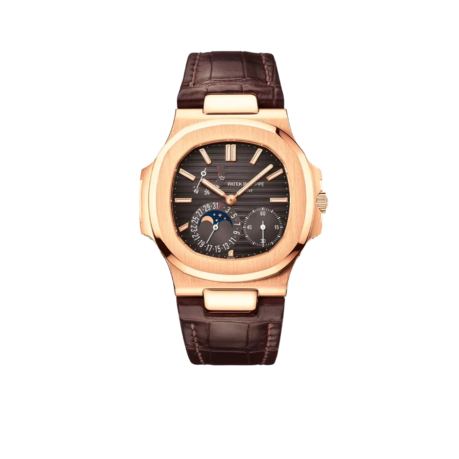 Nautilus 40mm 5712R-001 Moon Phase Power Reserve Rose Gold Brown Dial Leather Strap