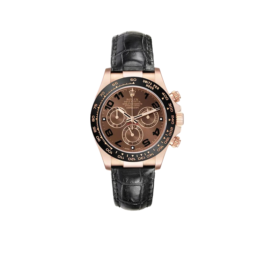 Daytona 40mm Rose Gold Brown Dial Leather Strap Mens Watch 116515