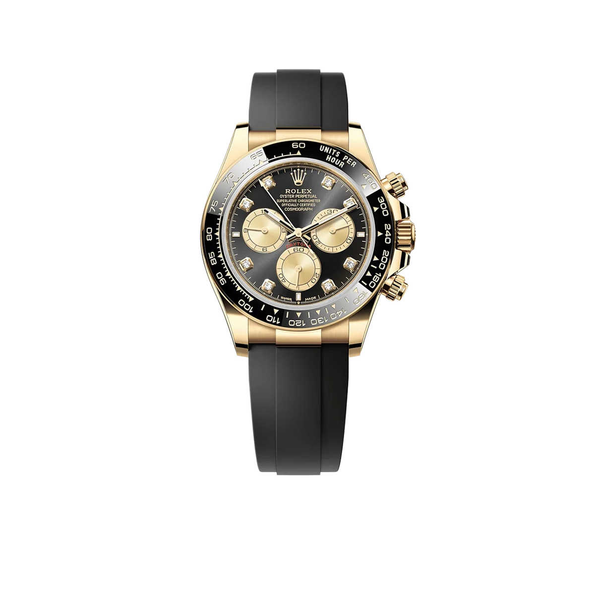 Daytona 40mm Yellow Gold Black and Golden Diamond Dial Oysterflex 126518LN