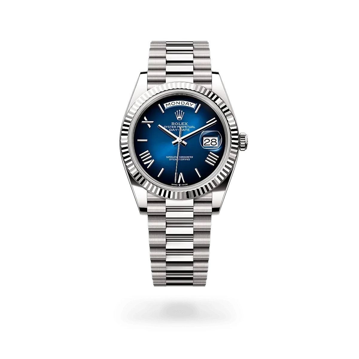 Day-date Oyster Perpetual 40mm White Gold Blue Ombré Dial, Fluted bezel M228239-0076
