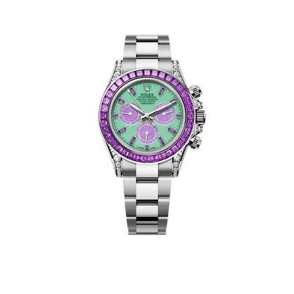 Cosmograph Daytona 'Spring' White Gold Vivid Green Dial Purple Baguette-cut Sapphires Ref.126599 SAVL