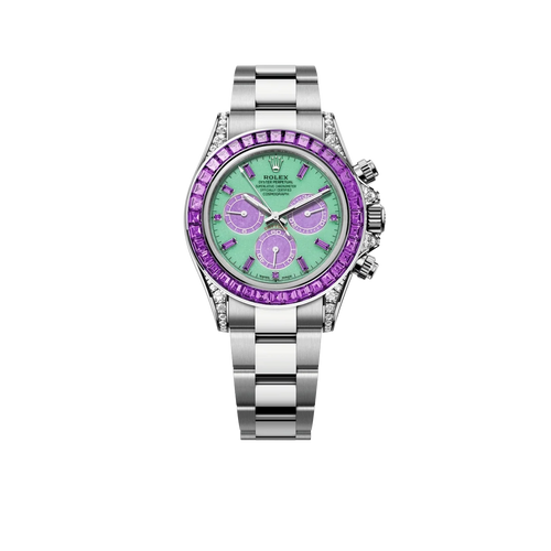 Cosmograph Daytona 'Spring' White Gold Vivid Green Dial Purple Baguette-cut Sapphires Ref.126599 SAVL