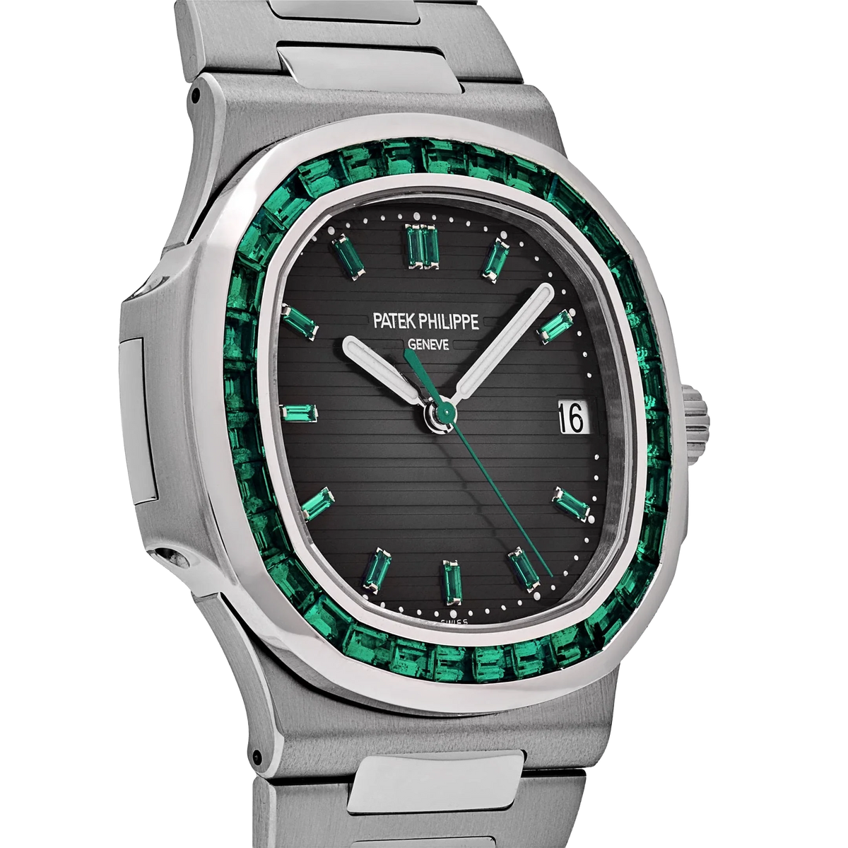 Nautilus 40mm 5711/113P-001 Platinum Charcoal Gray Dial Emerald Bezel