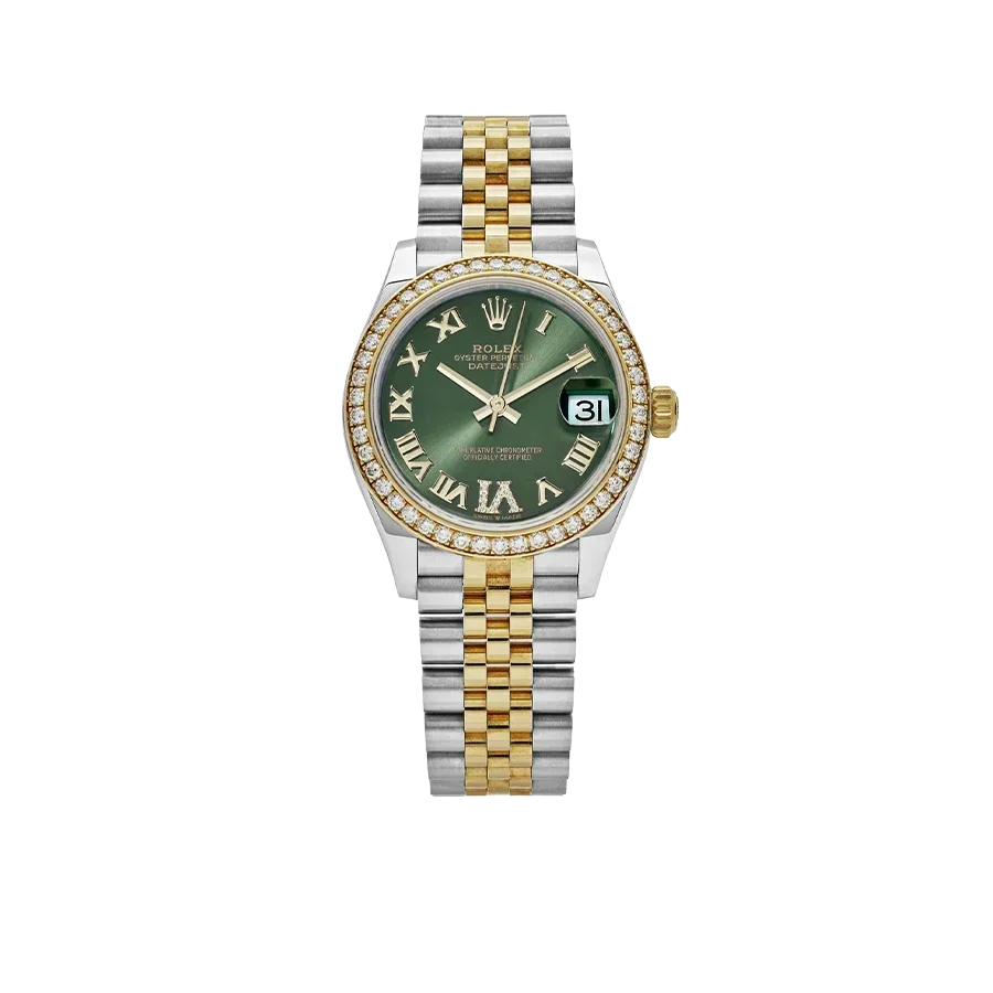 Lady-Datejust 31mm 278383RBR Yellow Gold Stainless Steel Green Roman Dial Diamond Bezel