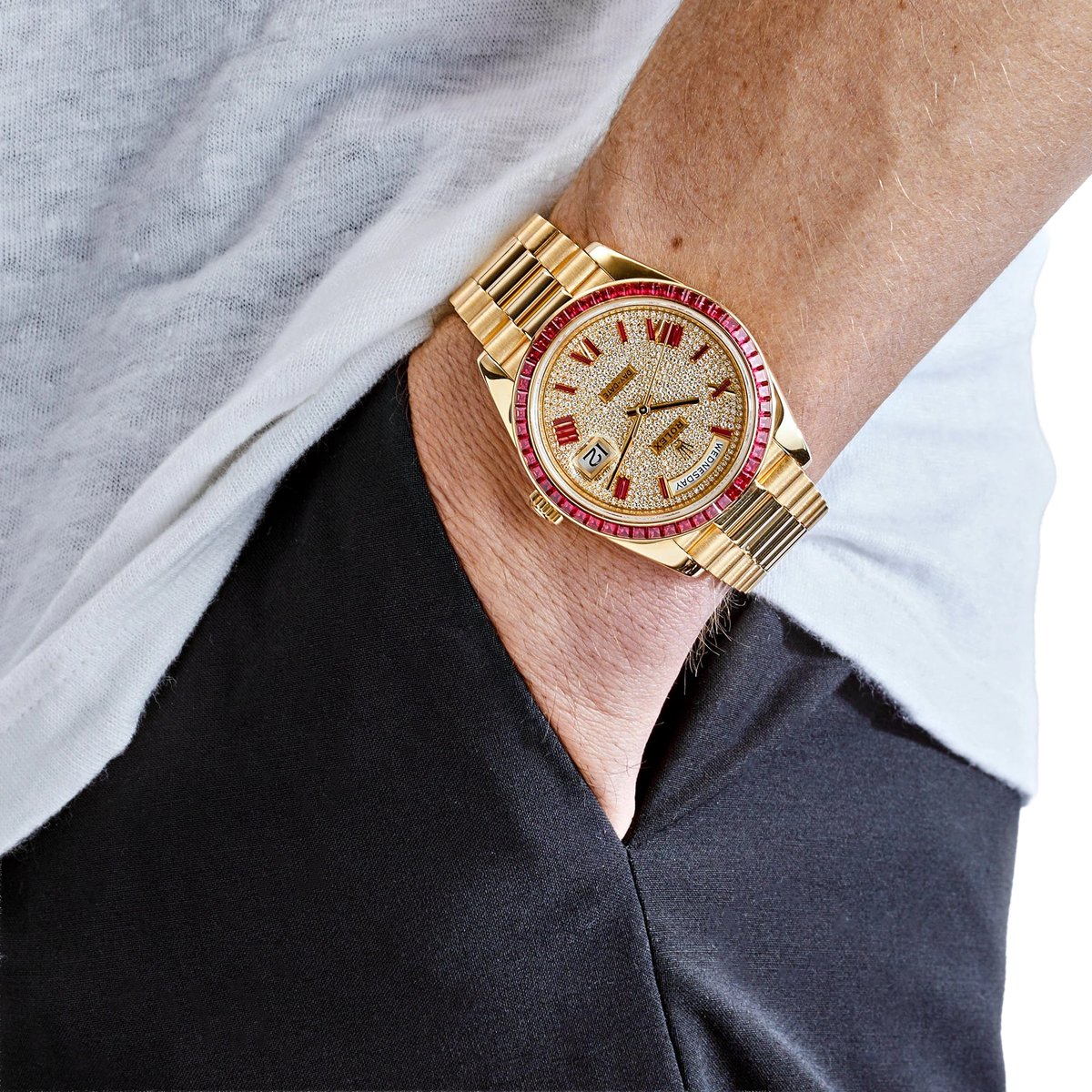 Day-Date 40 228398TRU Yellow Gold Roman Dial Ruby Bezel