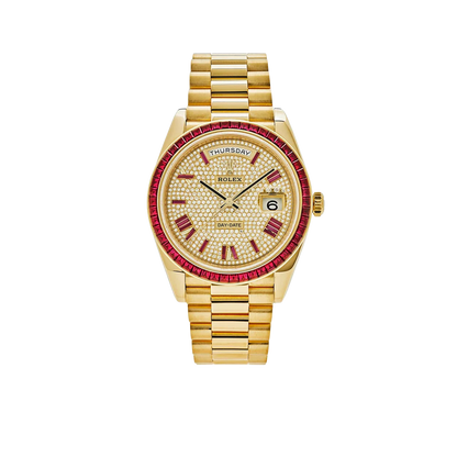 Day-Date 40 228398TRU Yellow Gold Roman Dial Ruby Bezel