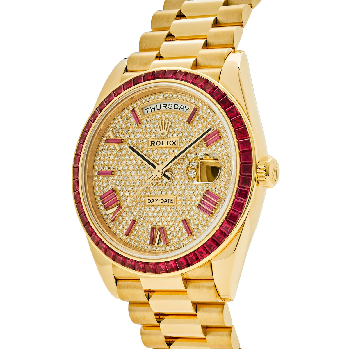 Day-Date 40 228398TRU Yellow Gold Roman Dial Ruby Bezel