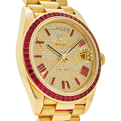 Day-Date 40 228398TRU Yellow Gold Roman Dial Ruby Bezel