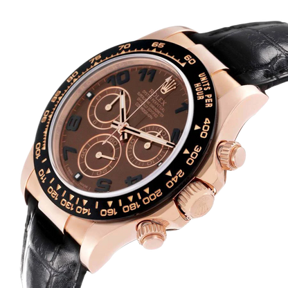 Daytona 40mm Rose Gold Brown Dial Leather Strap Mens Watch 116515