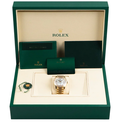 Day-Date 40 228398TBR Yellow Gold Mother of Pearl Diamond Baguette Dial and Bezel