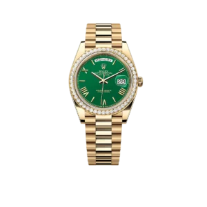 Rolex Day-Date 40 Yellow Gold Green Roman Numeral Dial Diamond Bezel M228348RBR-0040